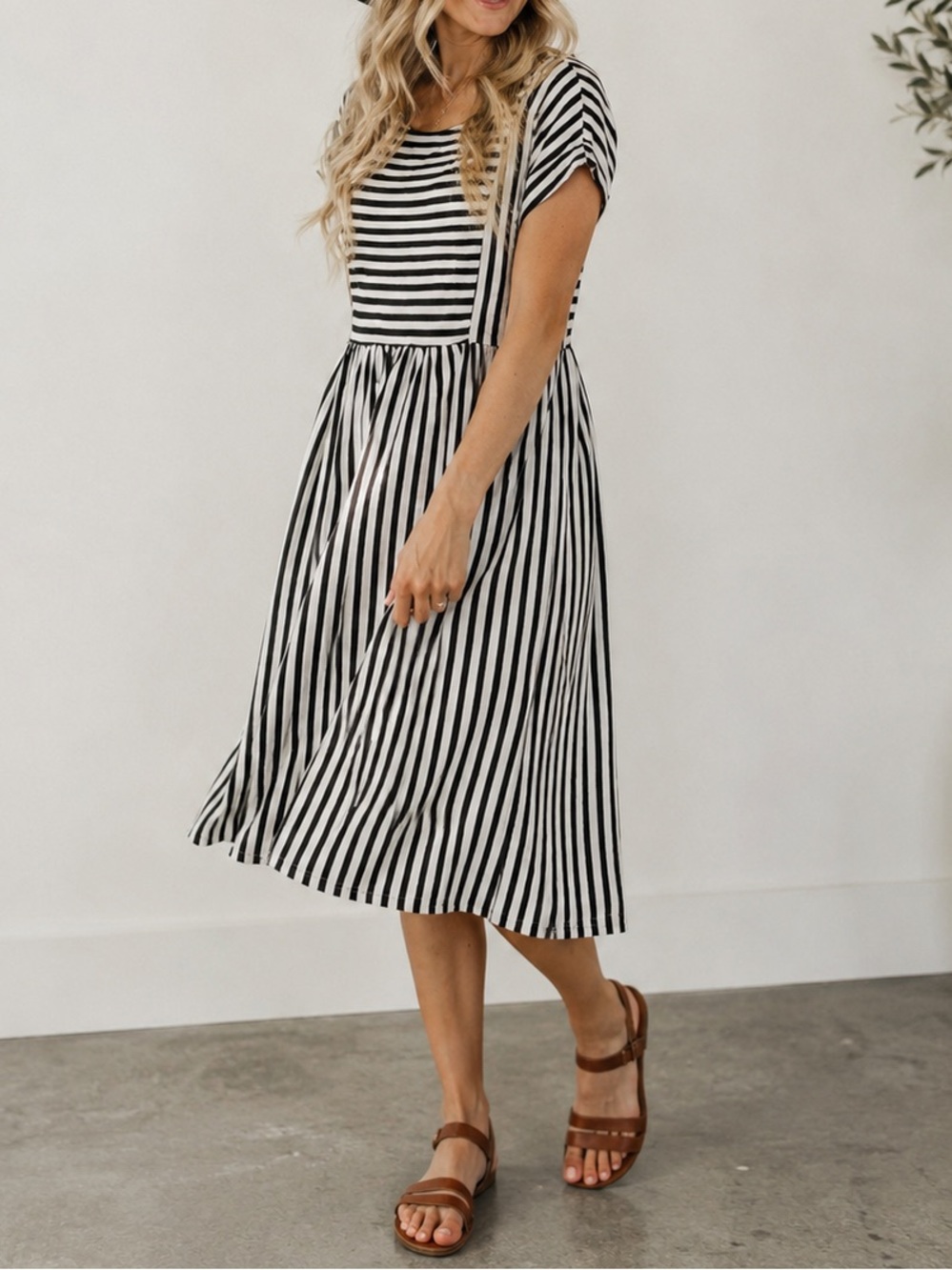 ROOLEE Mom Nursing Dress Sz XS Black White Stripe Midi Hidden Zip Made in USA